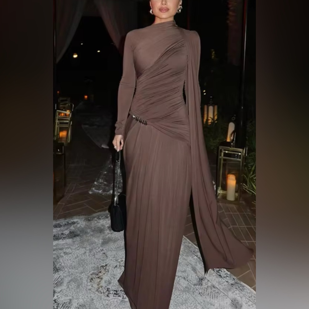 NEW $169 Julissa Long Sleeve Brown Evening Gown